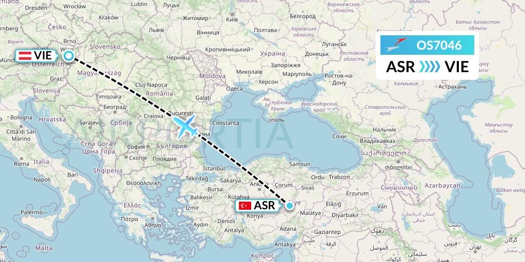 OS7046 Austrian Airlines Flight Map: Kayseri to Vienna