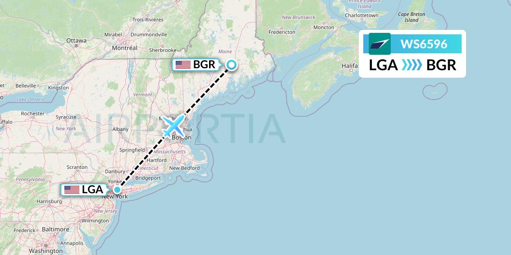 WS6596 WestJet Flight Map: New York to Bangor