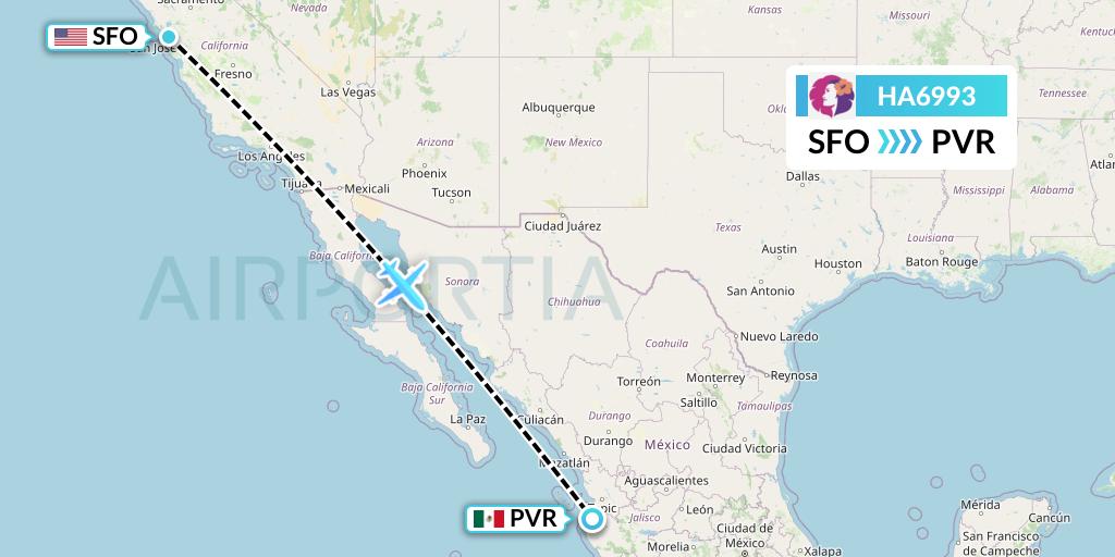 HA6993 Hawaiian Airlines Flight Map: San Francisco to Puerto Vallarta