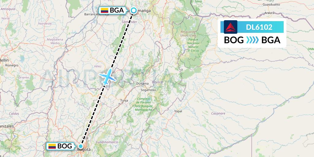 DL6102 Delta Air Lines Flight Map: Bogota to Bucaramanga