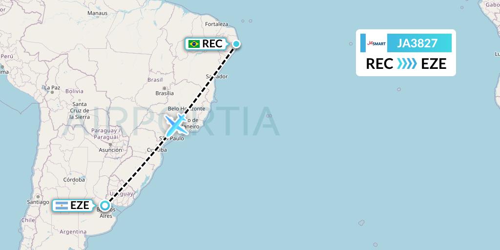 JA3827 JetSMART Flight Map: Recife to Buenos Aires