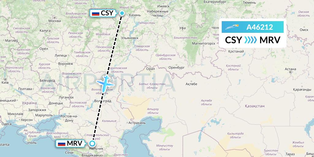 A46212 Azimuth Airlines Flight Map: Cheboksary to Mineralnye Vody