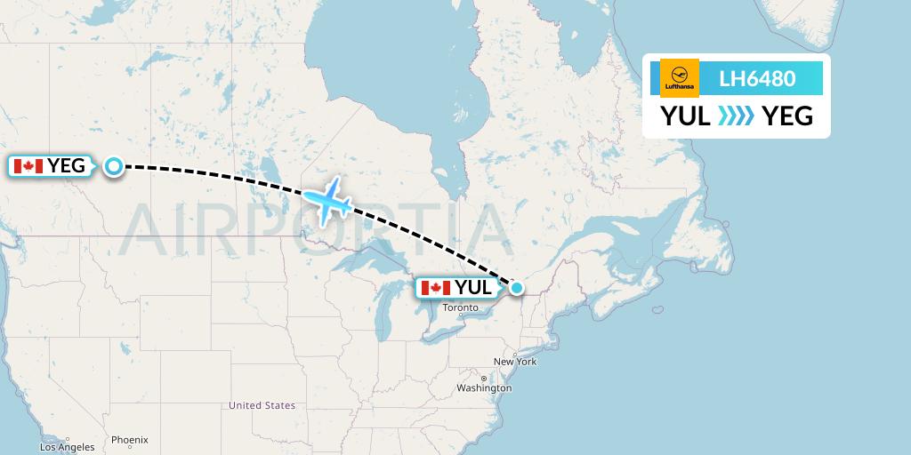 LH6480 Lufthansa Flight Map: Montreal to Edmonton