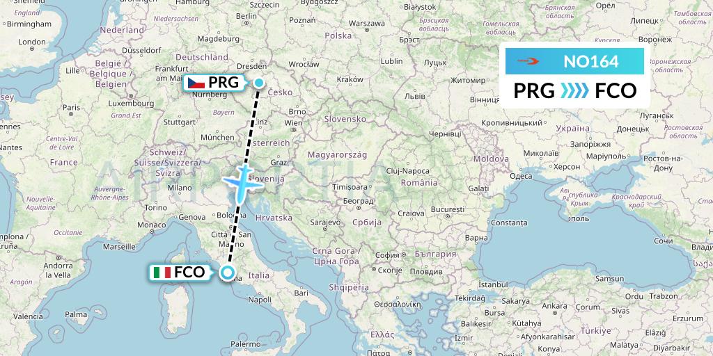 NO164 Neos Flight Map: Prague to Rome
