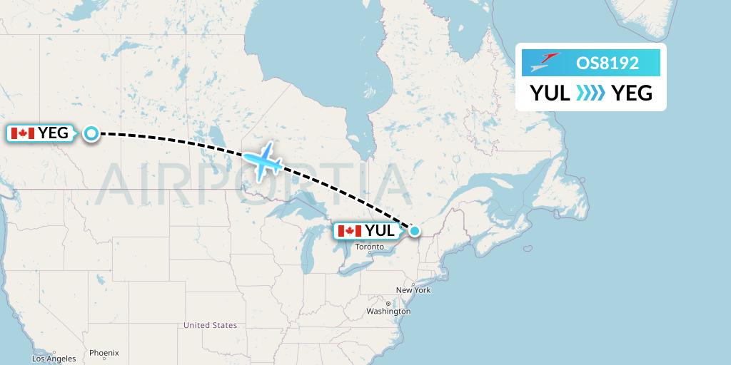OS8192 Austrian Airlines Flight Map: Montreal to Edmonton
