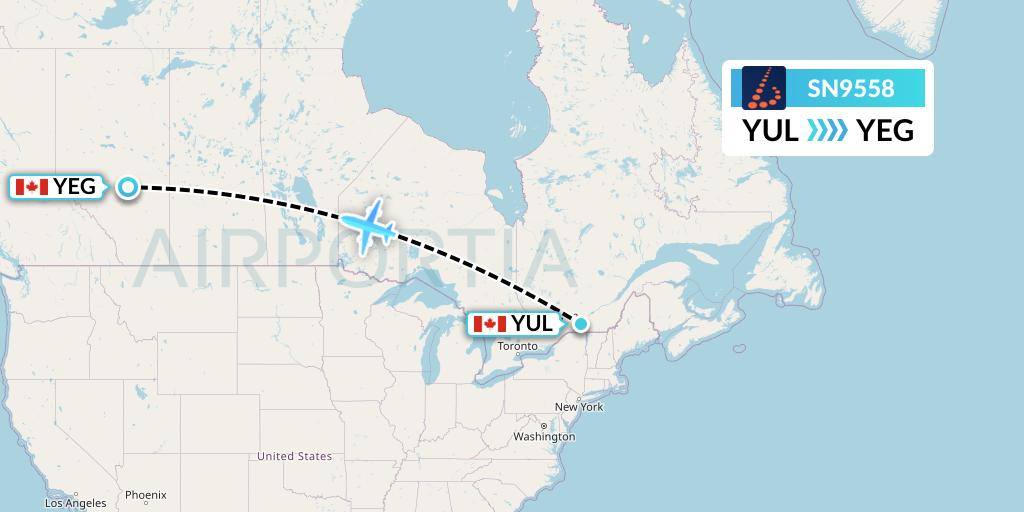 SN9558 Brussels Airlines Flight Map: Montreal to Edmonton