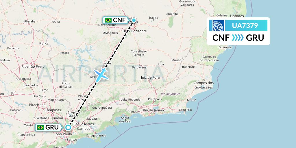 UA7379 United Airlines Flight Map: Belo Horizonte to Sao Paulo