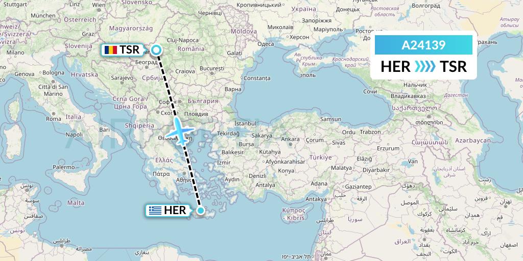 A24139 Anima Wings Aviation Flight Map: Heraklion to Timisoara