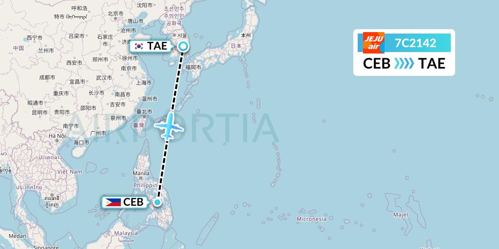 7C2142 Jeju Air Flight Map: Cebu to Daegu