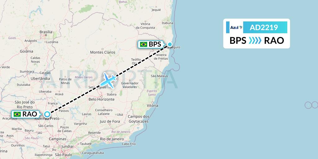 AD2219 Azul Brazilian Airlines Flight Map: Porto Seguro to Riberao Preto