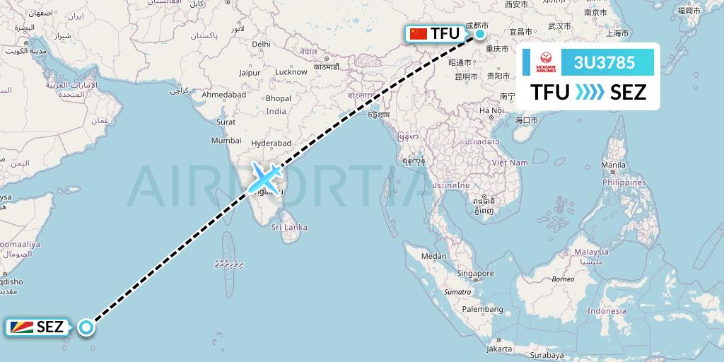 3U3785 Sichuan Airlines Flight Map: Chengdu to Victoria