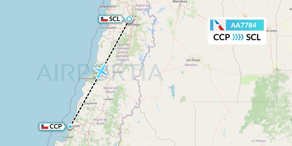 AA7784 American Airlines Flight Map: Concepcion to Santiago