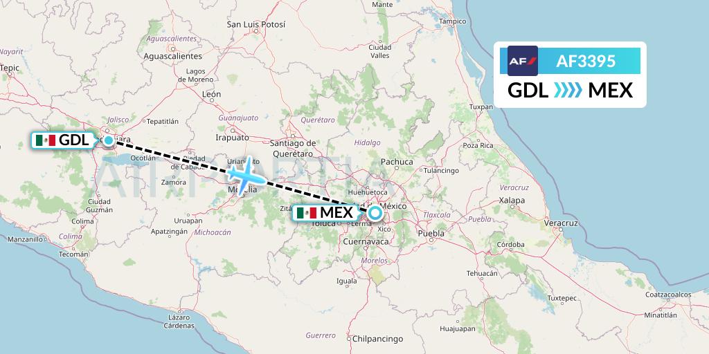 AF3395 Air France Flight Map: Guadalajara to Mexico City