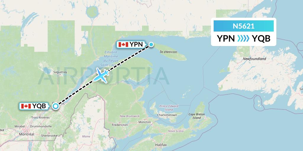 N5621 Nolinor Aviation Flight Map: Port-Menier to Quebec