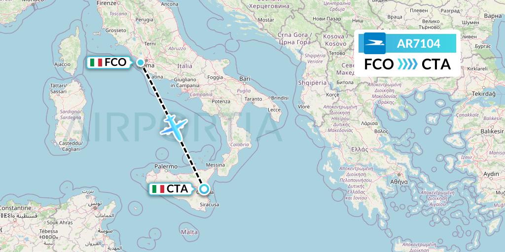 AR7104 Aerolineas Argentinas Flight Map: Rome to Catania