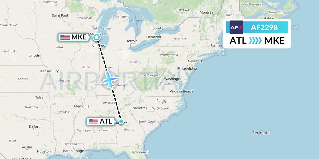 AF2298 Air France Flight Map: Atlanta to Milwaukee