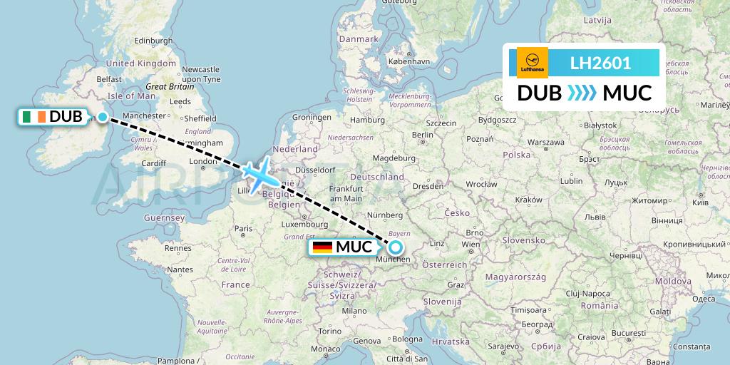 LH2601 Lufthansa Flight Map: Dublin to Munich