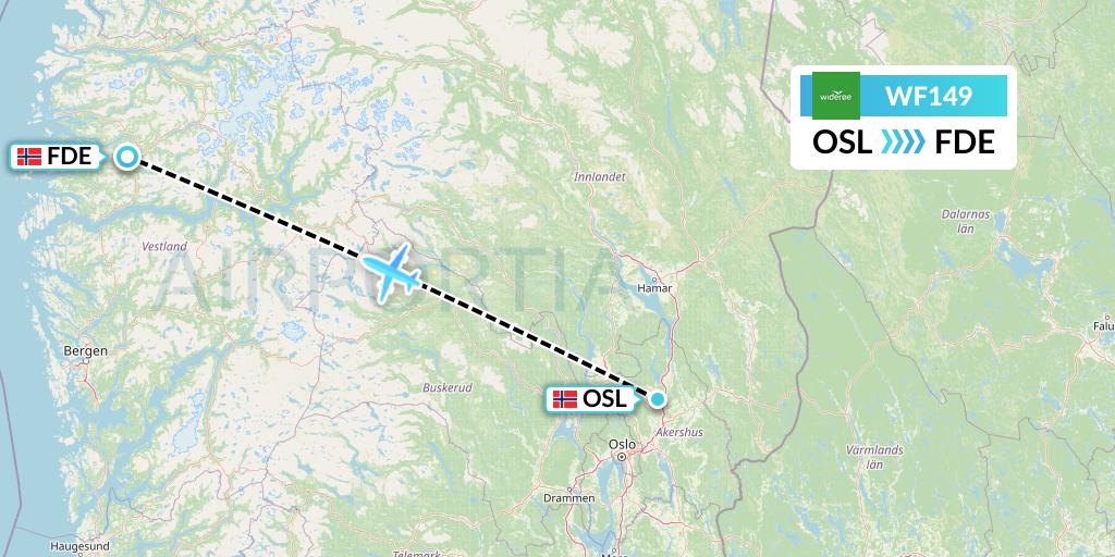 WF149 Wideroe Flight Map: Oslo to Forde
