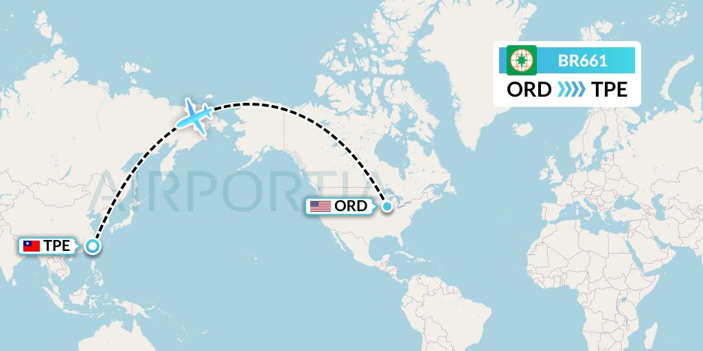 BR661 EVA Air Flight Map: Chicago to Taipei