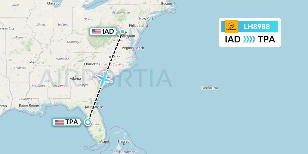 LH8988 Lufthansa Flight Map: Washington to Tampa