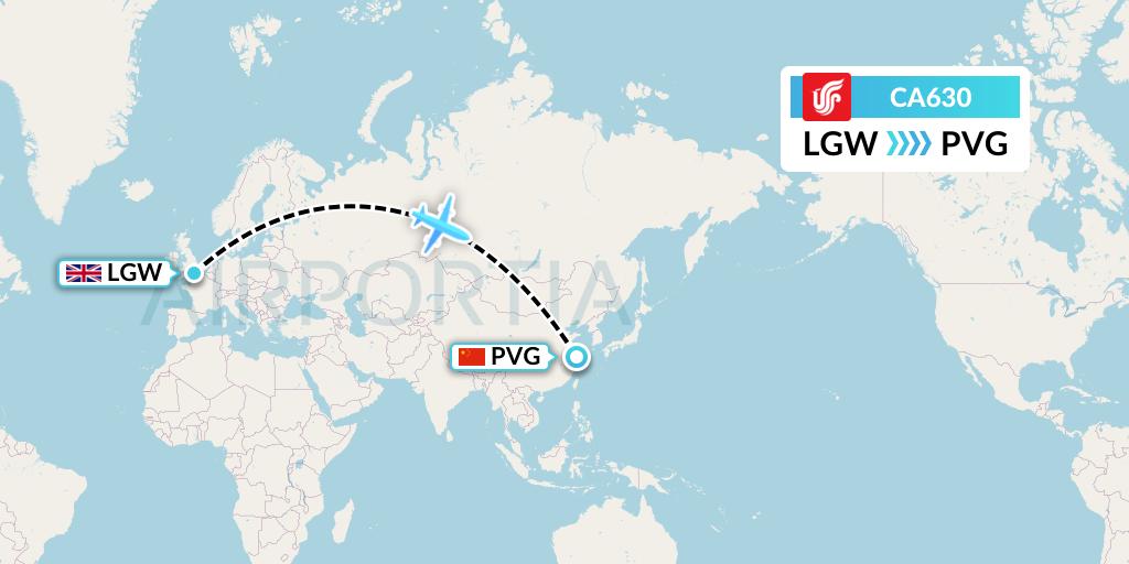 CA630 Air China Flight Map: London to Shanghai