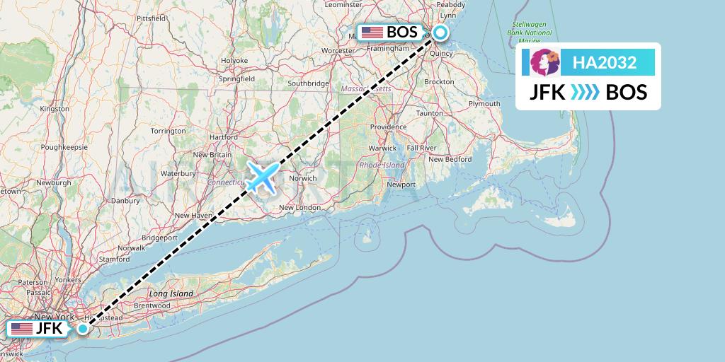 HA2032 Hawaiian Airlines Flight Map: New York to Boston