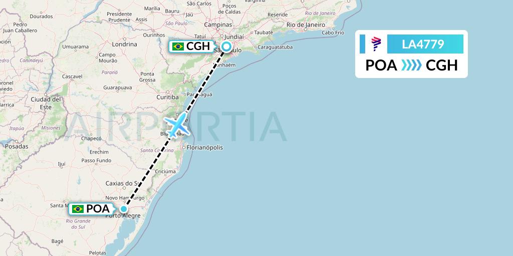 LA4779 LAN Airlines Flight Map: Porto Alegre to Sao Paulo