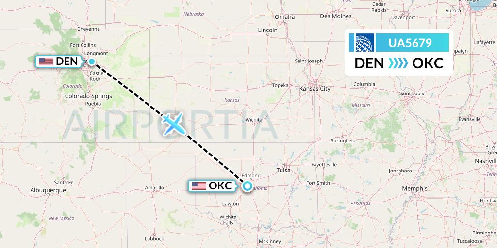 UA5679 United Airlines Flight Map: Denver to Oklahoma City
