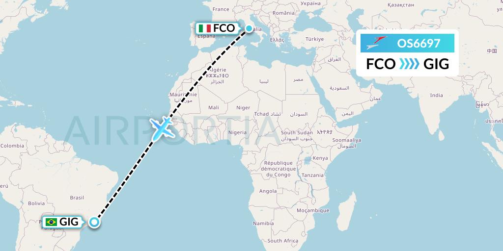 OS6697 Austrian Airlines Flight Map: Rome to Rio de Janeiro