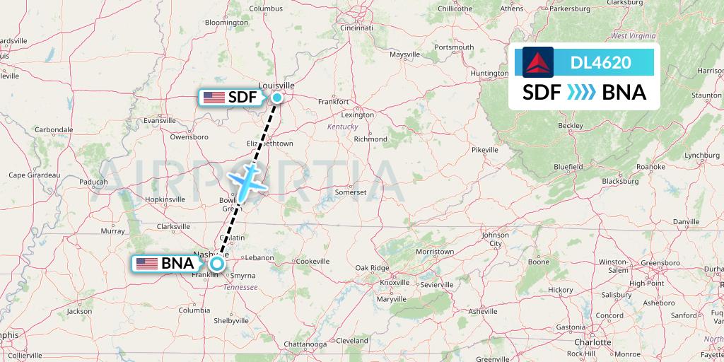 DL4620 Delta Air Lines Flight Map: Louisville to Nashville