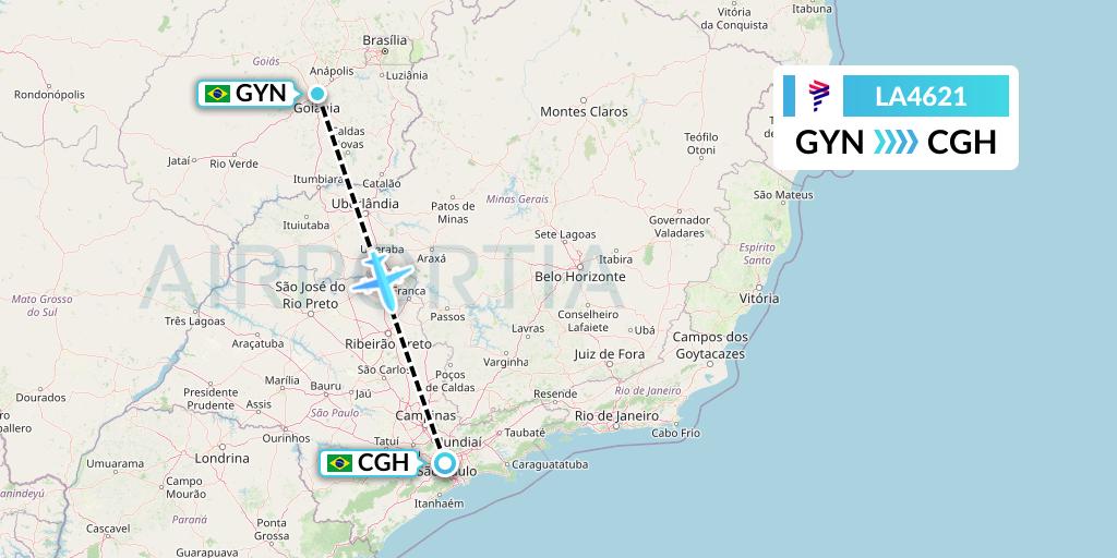 LA4621 LAN Airlines Flight Map: Goiania to Sao Paulo