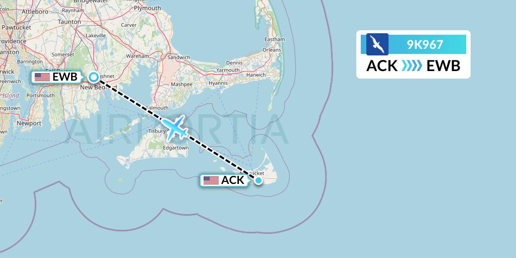 9K967 Cape Air Flight Map: Nantucket to New Bedford