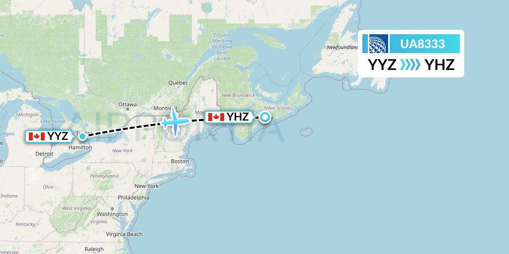 UA8333 United Airlines Flight Map: Toronto to Halifax
