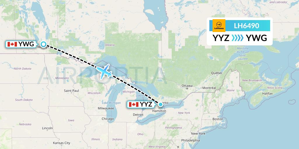LH6490 Lufthansa Flight Map: Toronto to Winnipeg