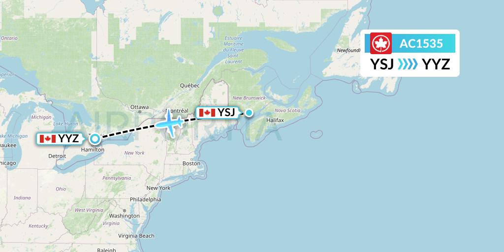 AC1535 Air Canada Flight Map: Saint John to Toronto