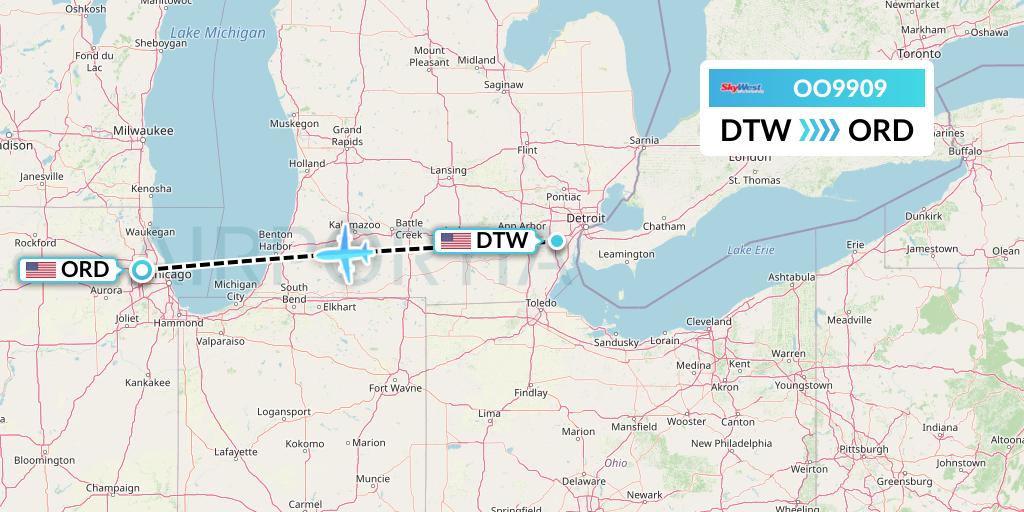 OO9909 SkyWest Airlines Flight Map: Detroit to Chicago