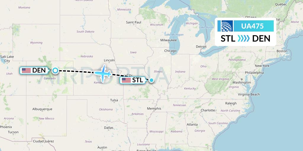UA475 United Airlines Flight Map: St. Louis to Denver