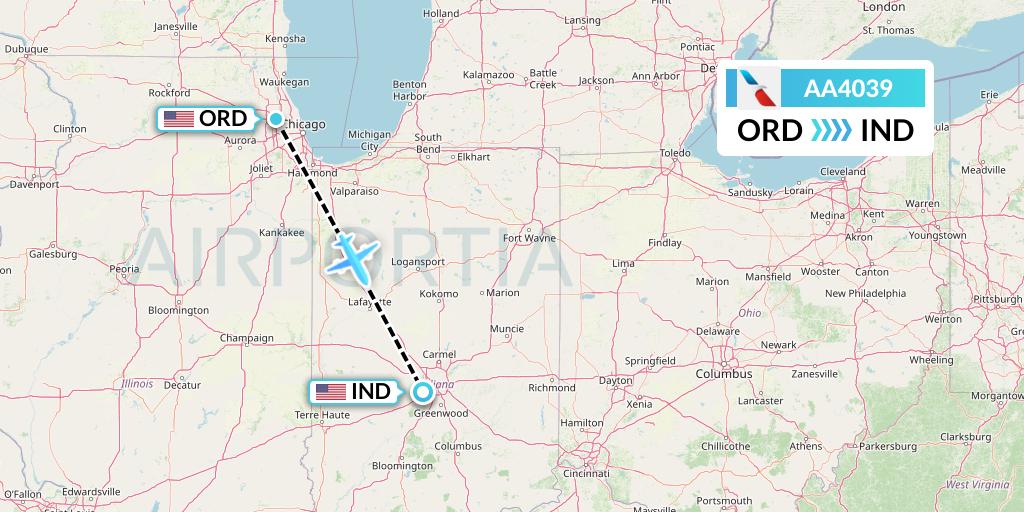 AA4039 American Airlines Flight Map: Chicago to Indianapolis