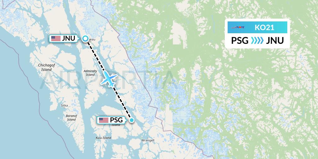 KO21 Komiaviatrans Flight Map: Petersburg to Juneau