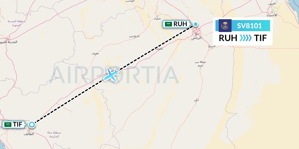 SV8101 Saudi Arabian Airlines Flight Map: Riyadh to Taif