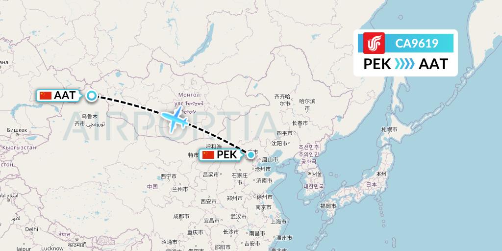 CA9619 Air China Flight Map: Beijing to Altay