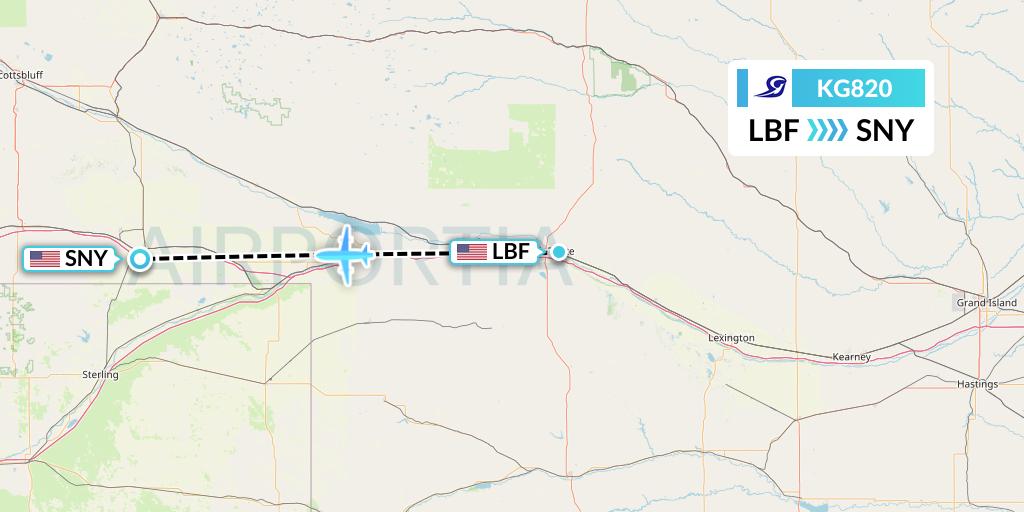 KG820 Key Lime Air Flight Map: North Platte to Sidney