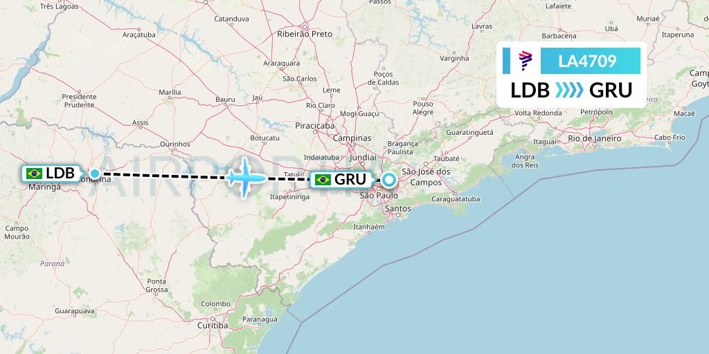 LA4709 LAN Airlines Flight Map: Londrina to Sao Paulo