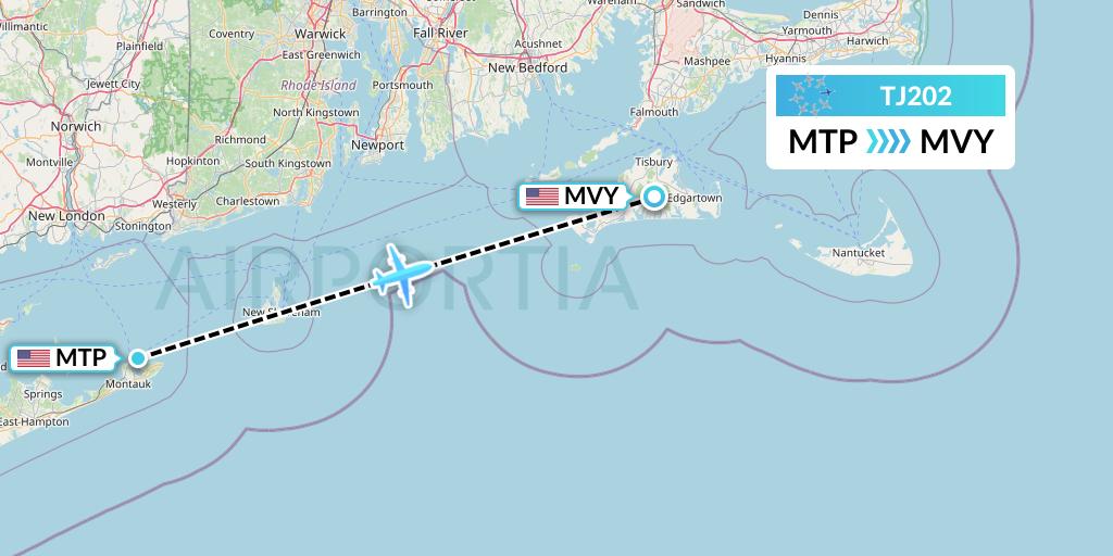 TJ202 Tradewind Aviation Flight Map: Montauk to Martha's Vineyard
