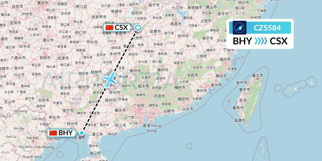 CZ5584 China Southern Airlines Flight Map: Beihai to Changsha