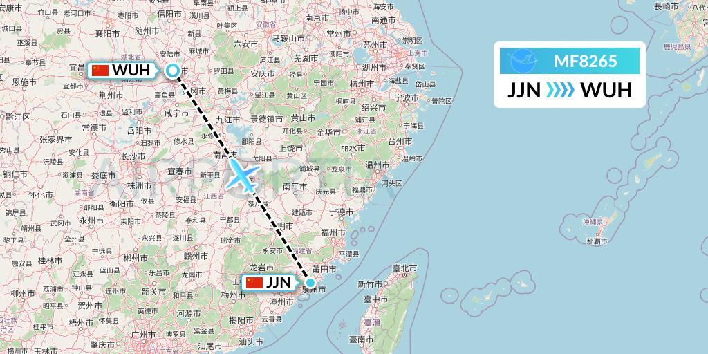 MF8265 Xiamen Airlines Flight Map: Jinjiang to Wuhan