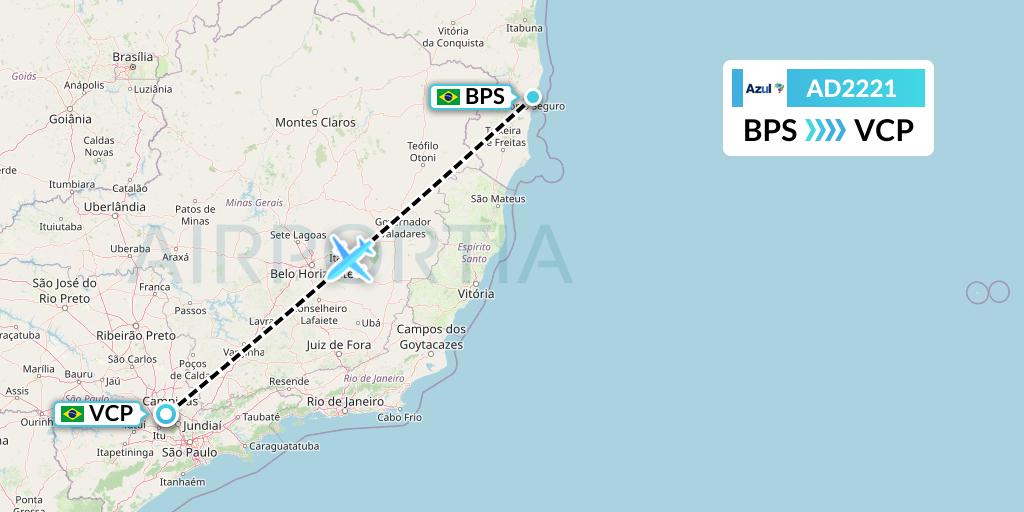 AD2221 Azul Brazilian Airlines Flight Map: Porto Seguro to Campinas