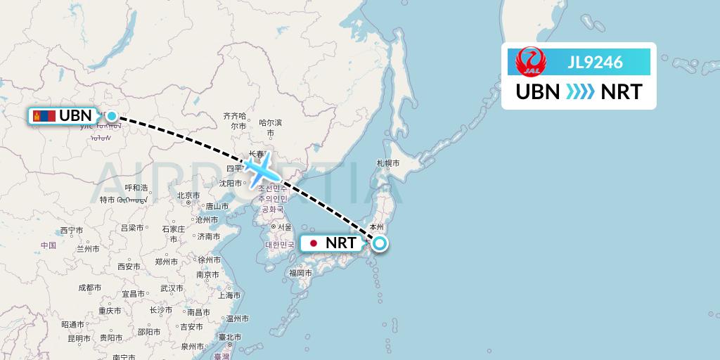 JL9246 Japan Airlines Flight Map: Ulan Bator to Tokyo