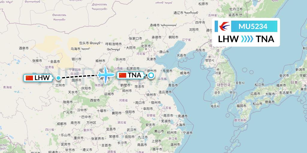 MU5234 China Eastern Airlines Flight Map: Lanzhou to Jinan