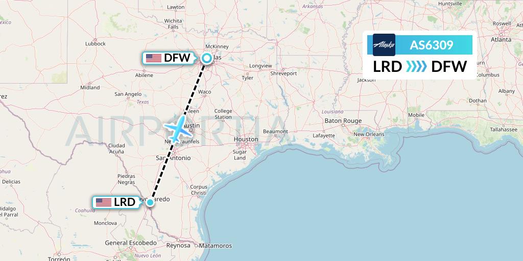 AS6309 Alaska Airlines Flight Map: Laredo to Dallas